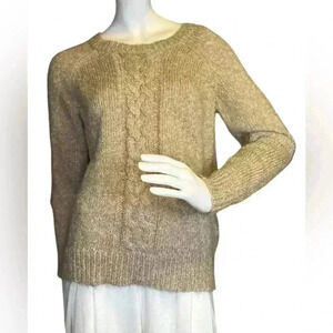 St John’s Bay vintage cable knit pullover sweater size L crewneck beige tan.